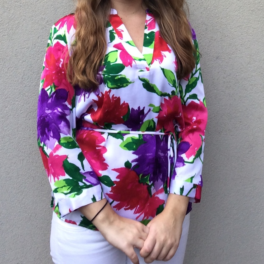 Ralph Lauren Colorful Multicolor Floral Silk Blouse